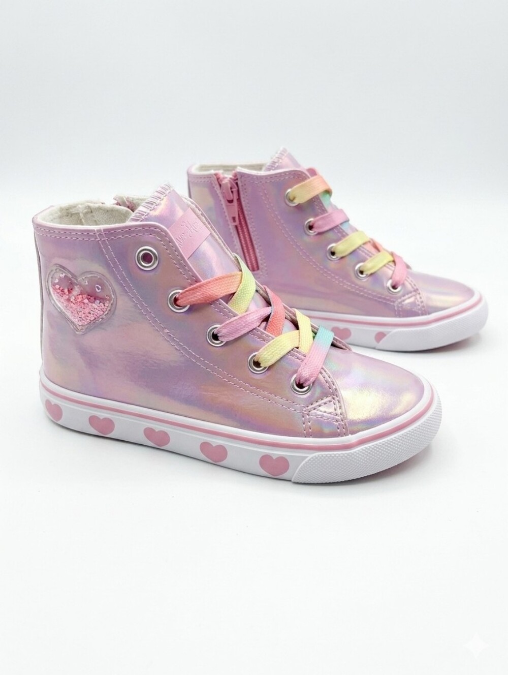 Cynthia Rowley Kids Iridescent Pink High-Top Sneakers with Heart Accent Sz 12